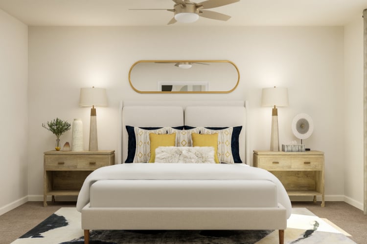 A white couch in a room.