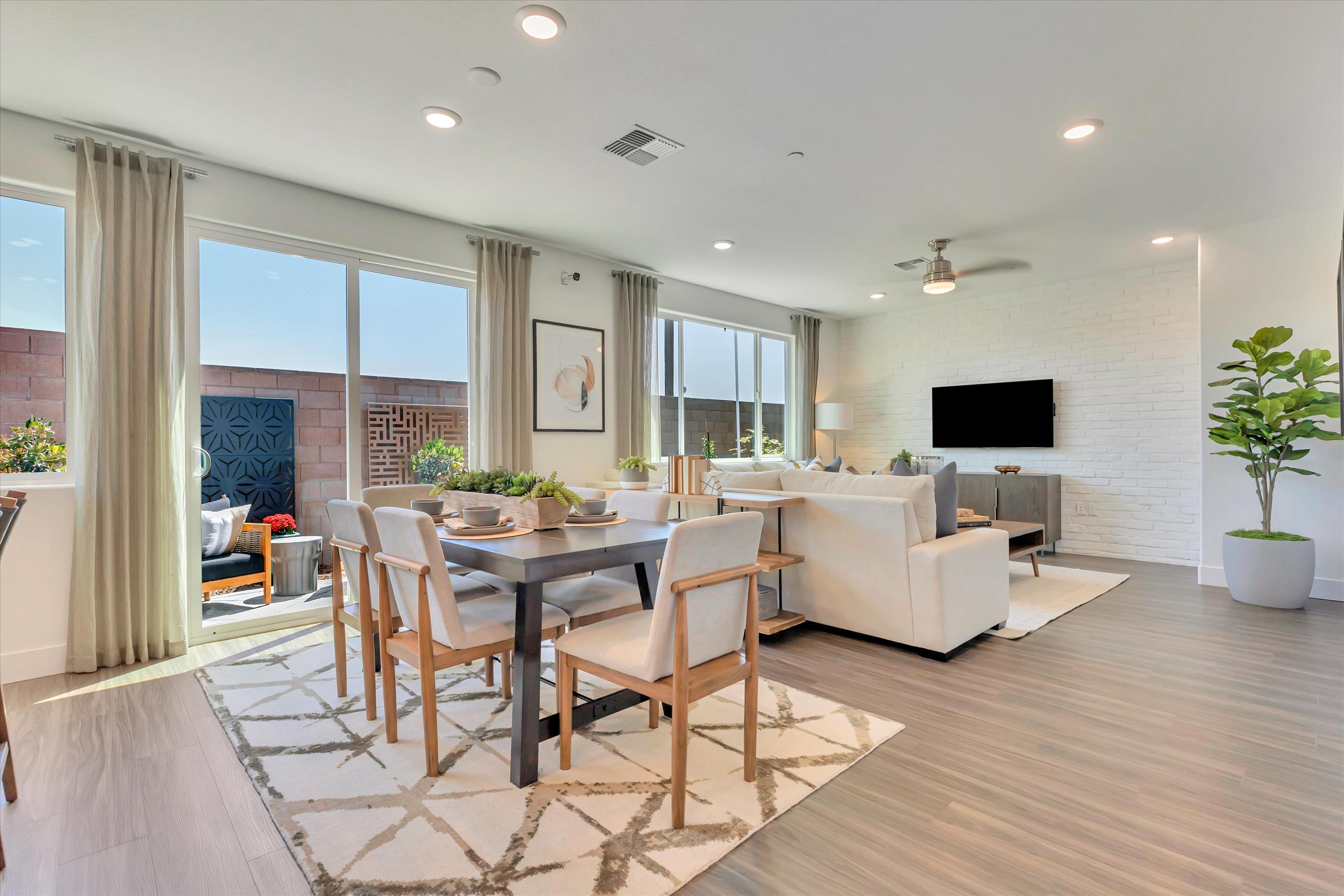A living room with a large window.