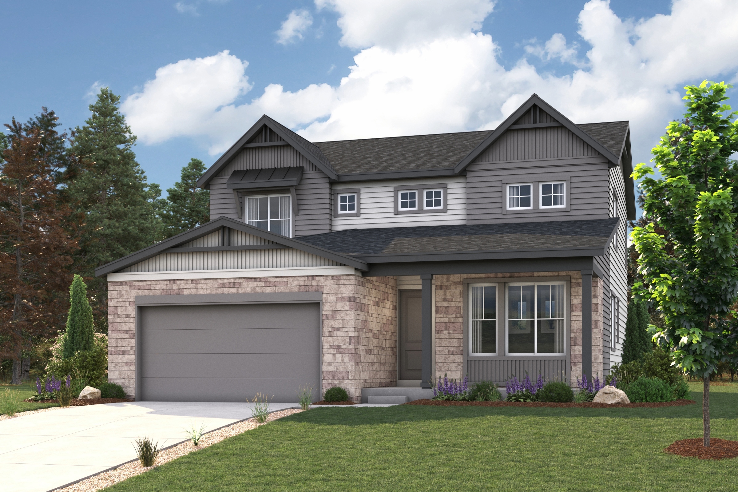 A house with a garage. Roosevelt Rendering Image, Elevation A