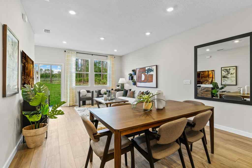 A large dining room table.
