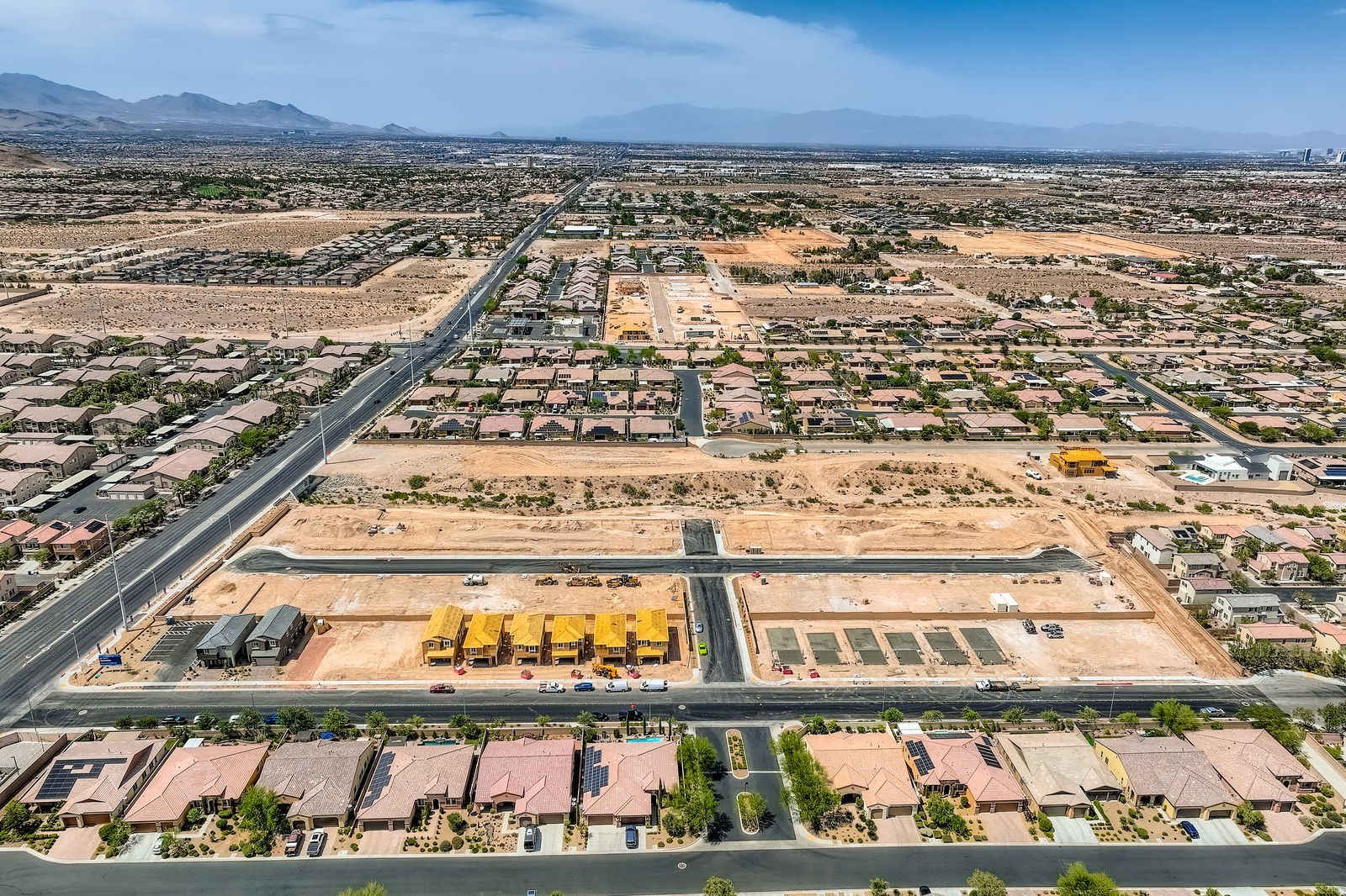 A high angle view of a city.