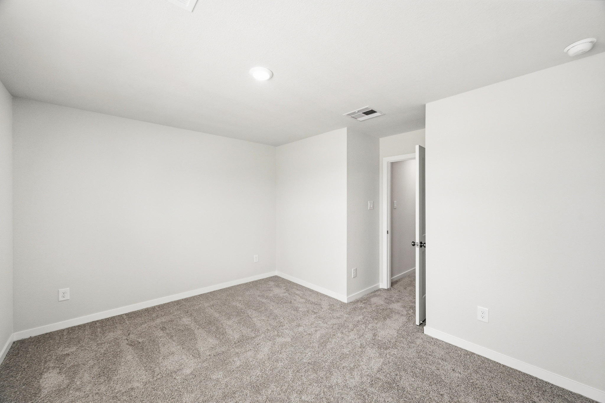 A hallway with a carpet.