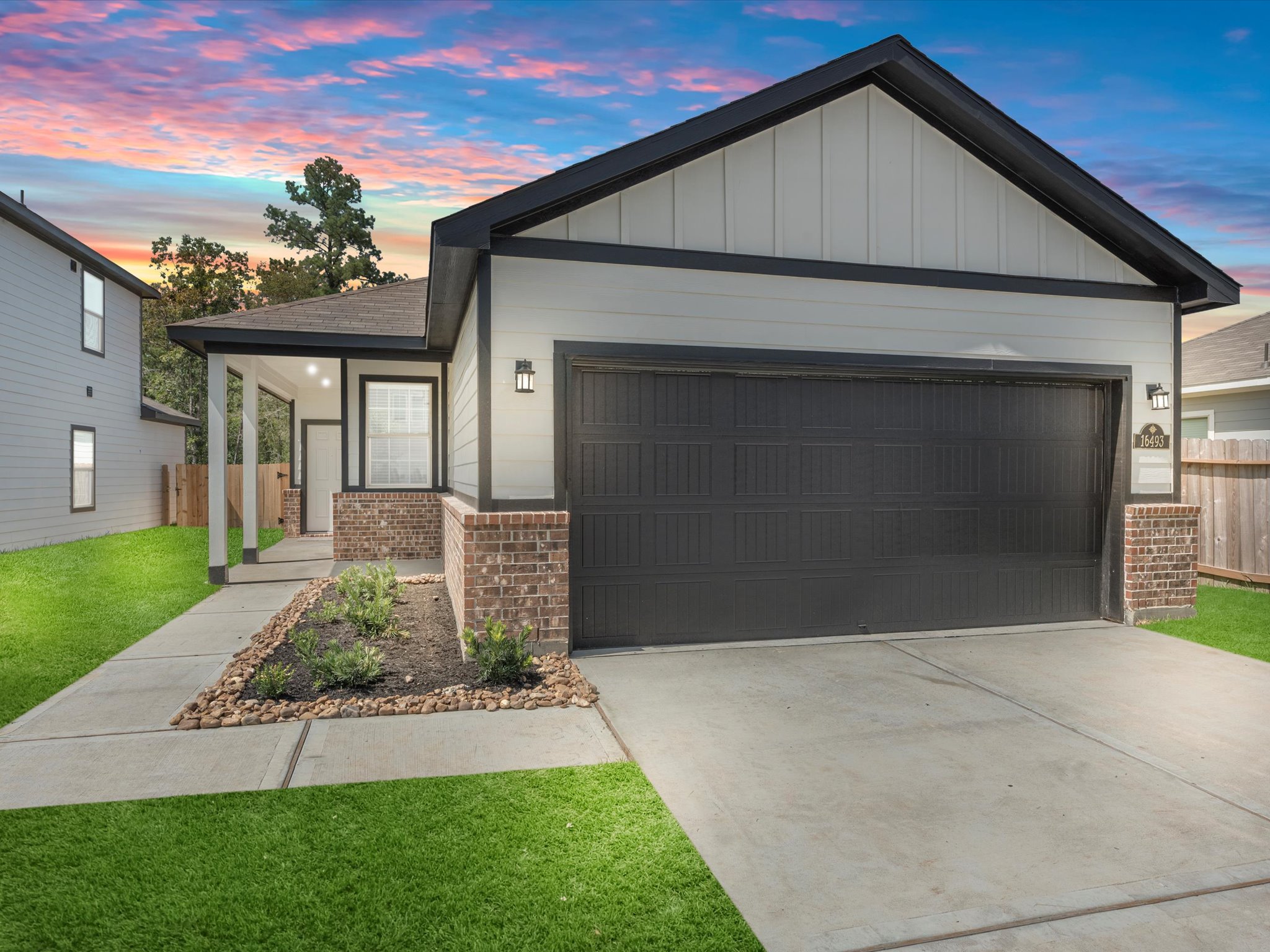 A house with a garage.