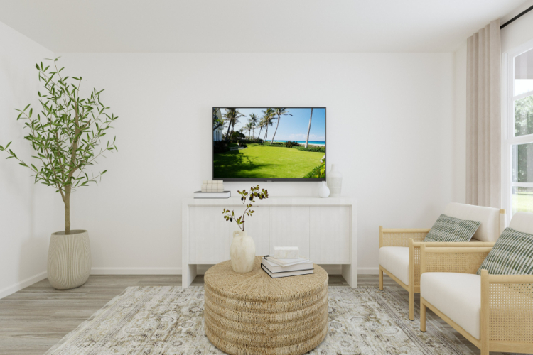 A living room with a tv and couches.