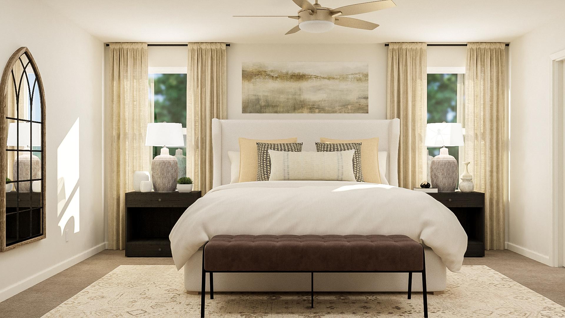 A bedroom with a large bed.