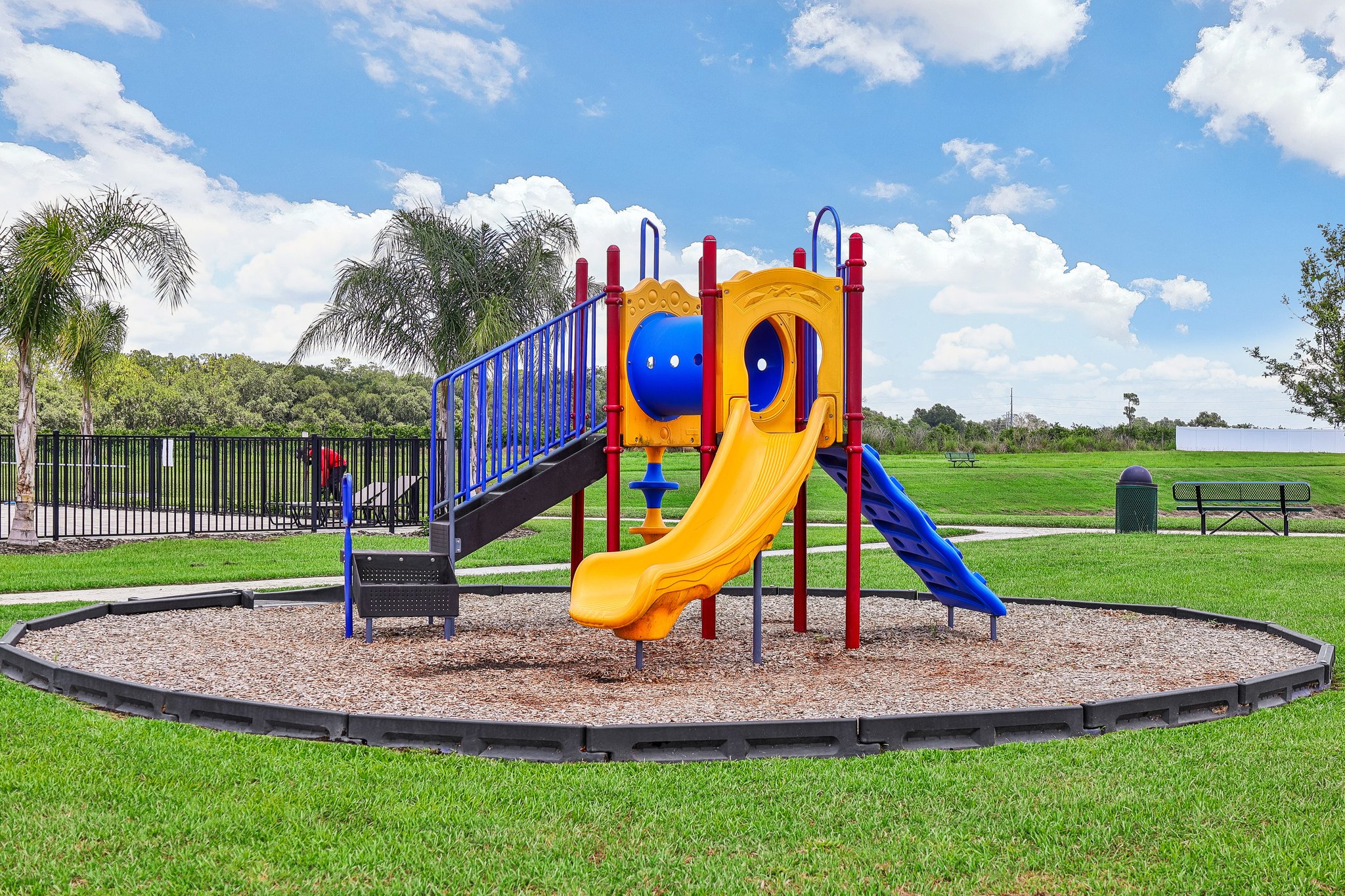 A playground with a slide.