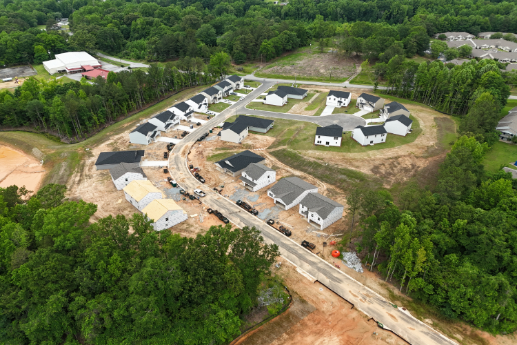 A high angle view of a housing complex.